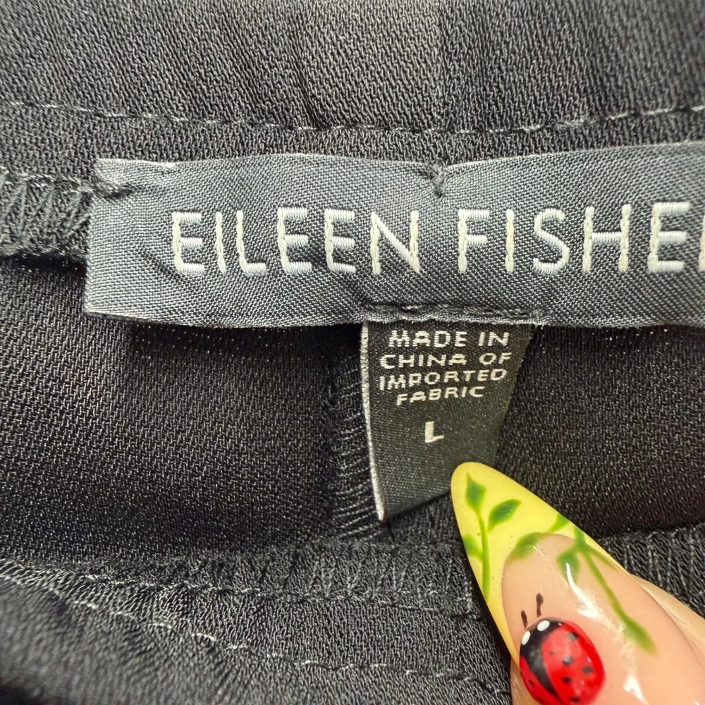Eileen Fisher Black Straight Leg Side Zip Pants Size L #209‎